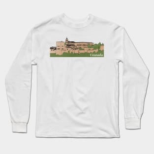La Alhambra, Granada Line Art Colored Long Sleeve T-Shirt